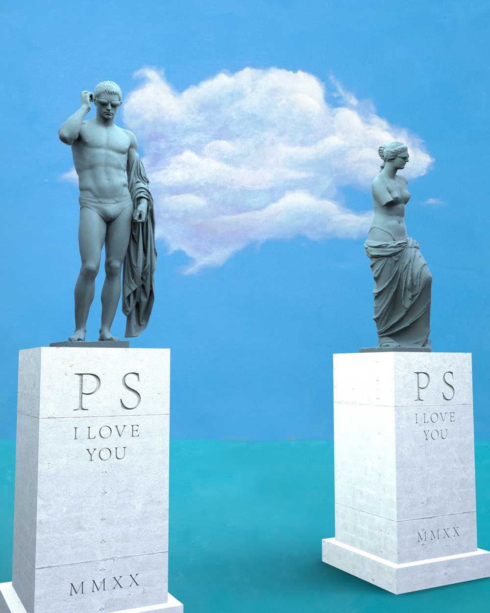 Marcelles as Tot and Venus Californius Sculptures for Palm Springs 