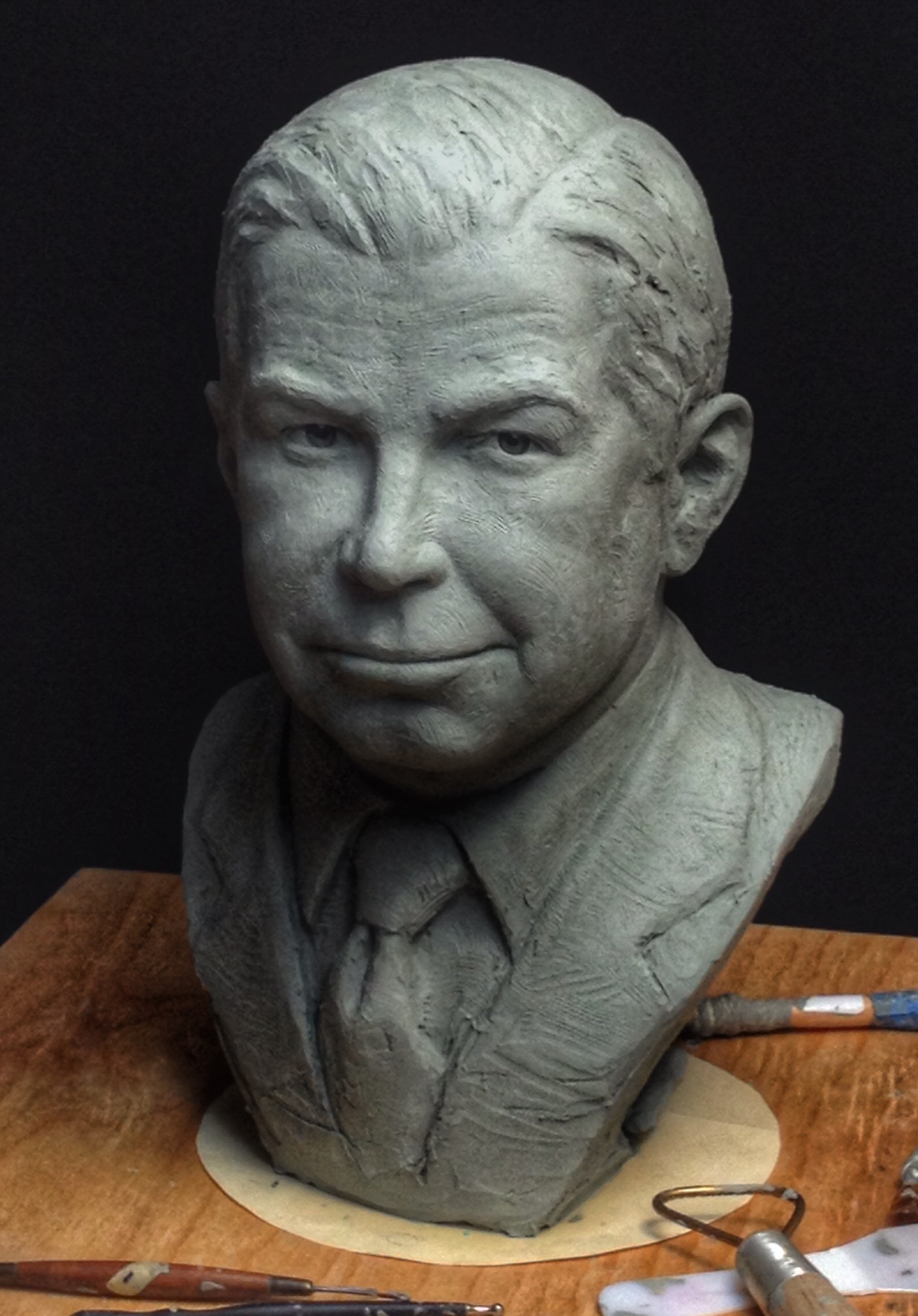 Skaggs Clay bust sculpting in progress for TSRI La Jolla