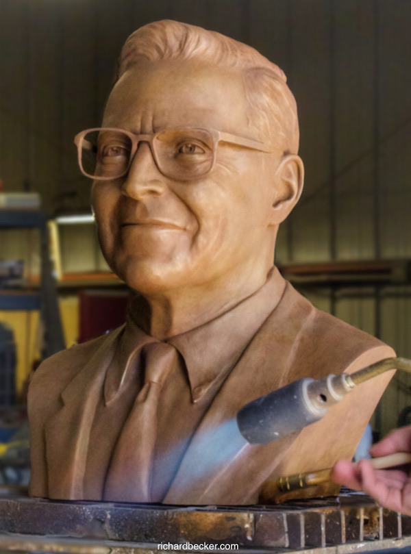 Commission Bronze Bust of James C Flood getting patina