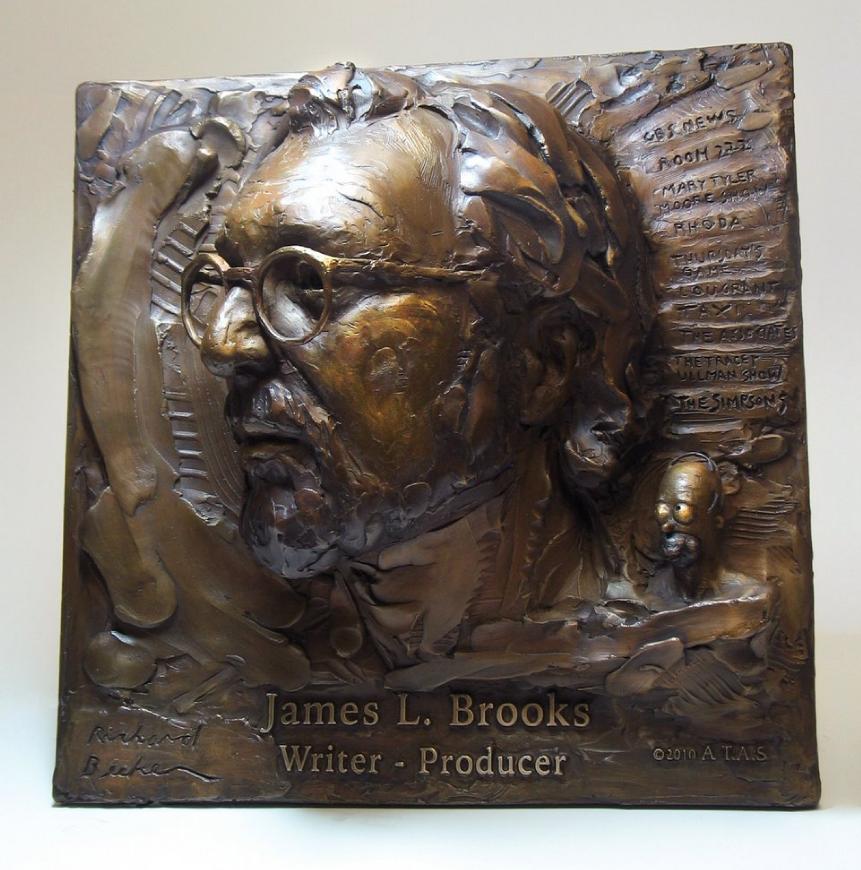 james l. brook with homer simpson. Bronze. Emmys Hall of Fame. 