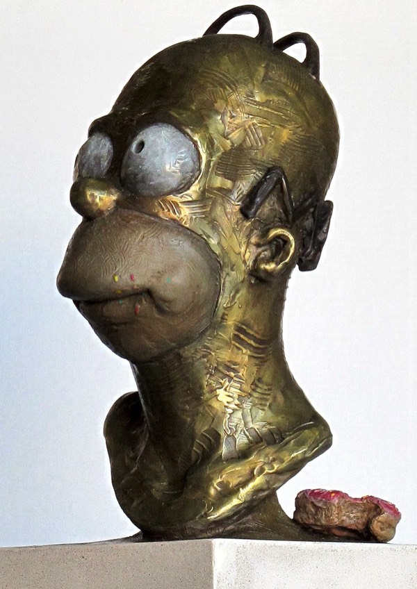 Homer Simpson Bronze with Donut and sprinkiles on face sculpture close up