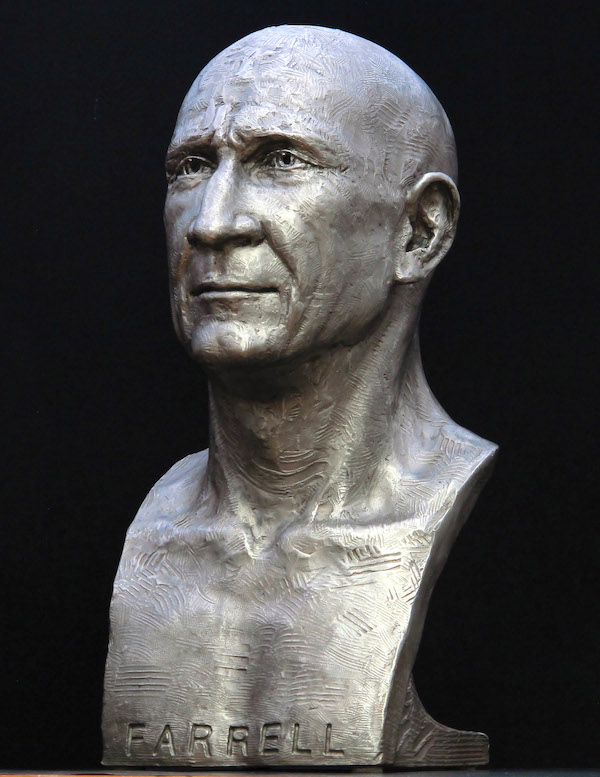 Bust of Dr. Peter Farrell, PhD. Founder of ResMed. Stainless steel portrait by Richard Becker