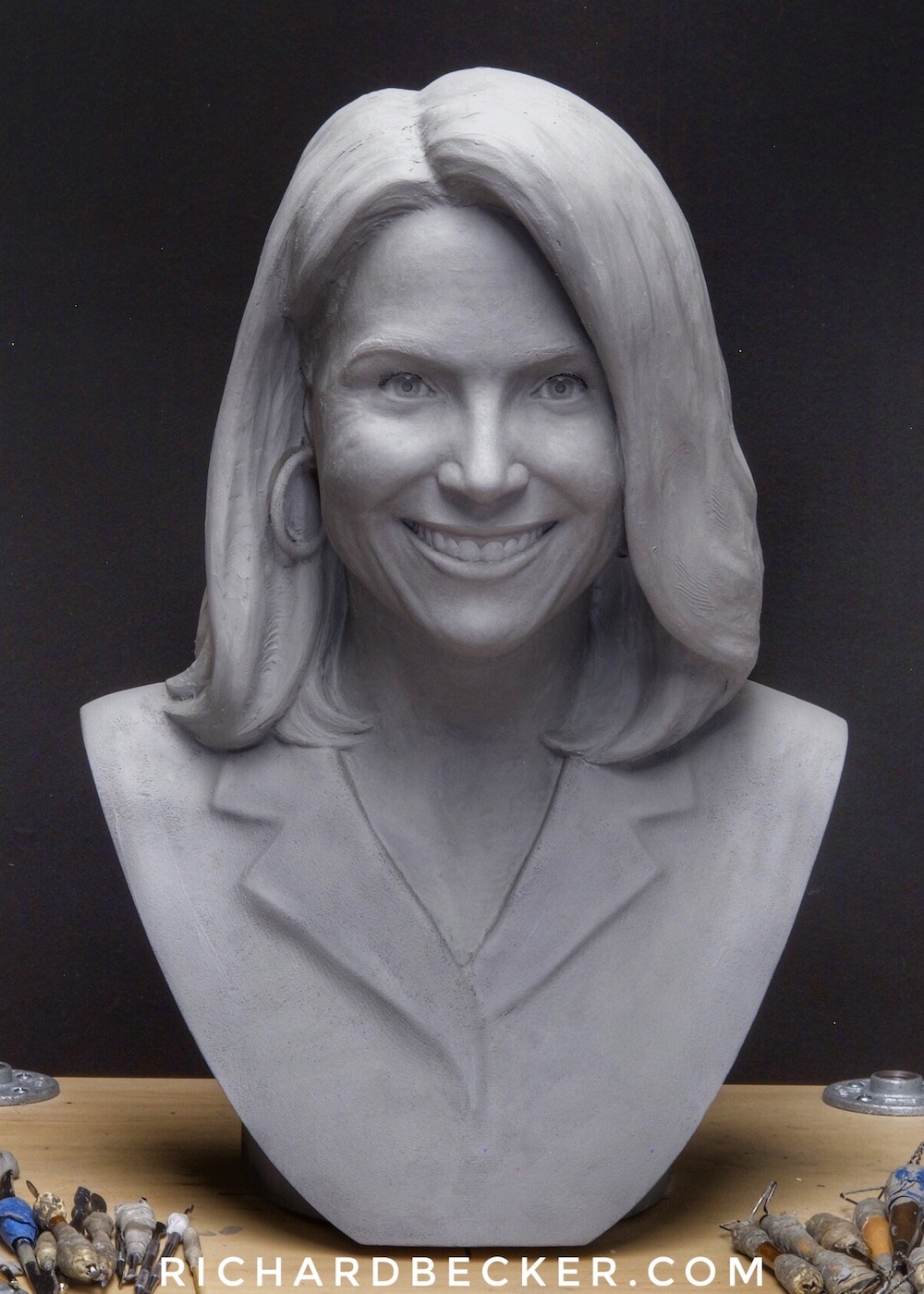 Katie Couric clay in progress for  bronze Bust for Television Academy