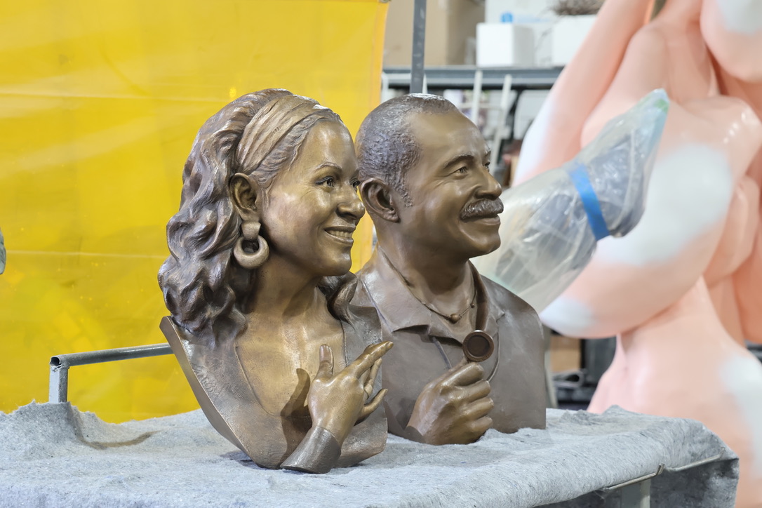 Debbie Allen and Donald Morgan Bronze busts post-patina by Richard Becker. For Emmys Hall of Fame. 