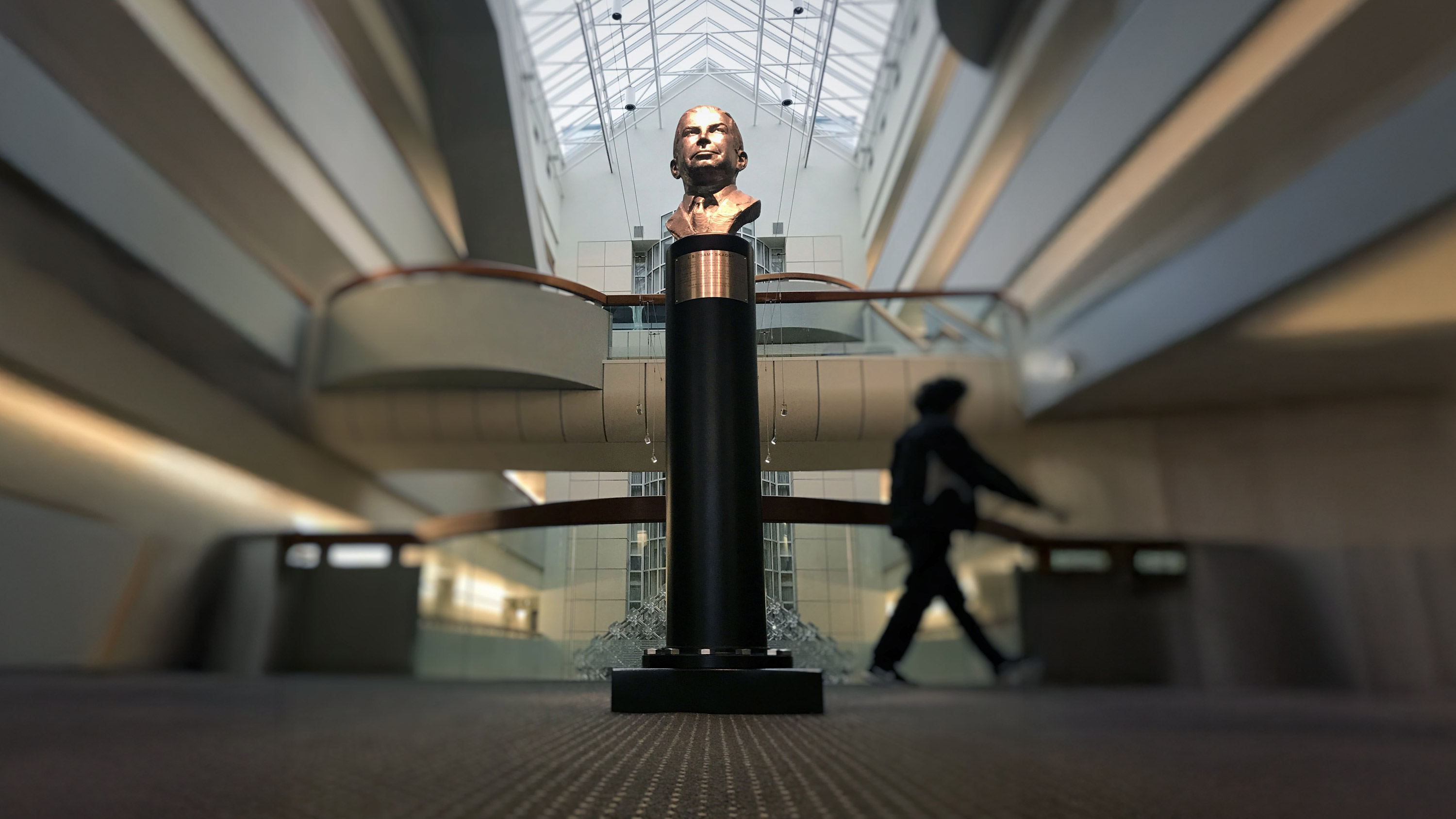Portrait sculpture of philanthropist Sam Skaggs commissioned by Scripps Research, installed in the Beckman Building atrium in La Jolla, California.